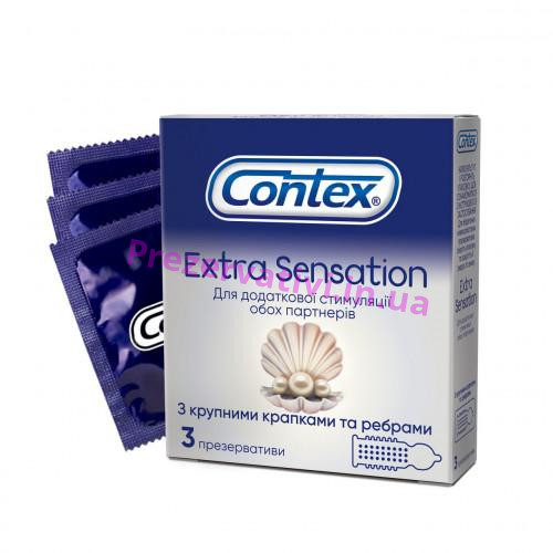 Презервативи латексні з силіконовою змазкою CONTEX Extra Sensation (з крупними крапками та ребрами), 3 шт - Фото№1