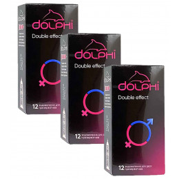 Презервативи Dolphi NEW Double Effect крапки та ребра, пролонгуючі розігріваючі 36шт (3 пачки по 12шт)