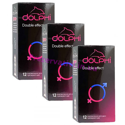 Презервативы Dolphi NEW Double Effect точки и ребра, пролонгирующие разогревающие 36шт (3 пачки по 12шт) - Фото№1