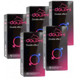 Презервативи Dolphi NEW Double Effect крапки та ребра, пролонгуючі розігріваючі 60шт (5 пачок по 12шт)