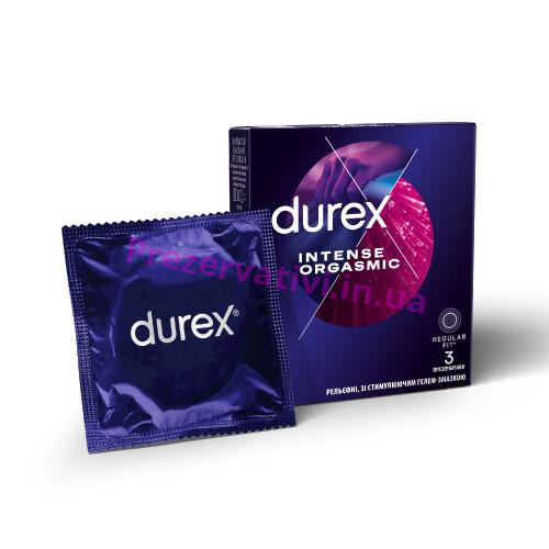 Презервативы латексные с силиконовой смазкой DUREX Intense Orgasmic (рельефные, со стимулирующим гелем-смазкой), З шт - Фото№1