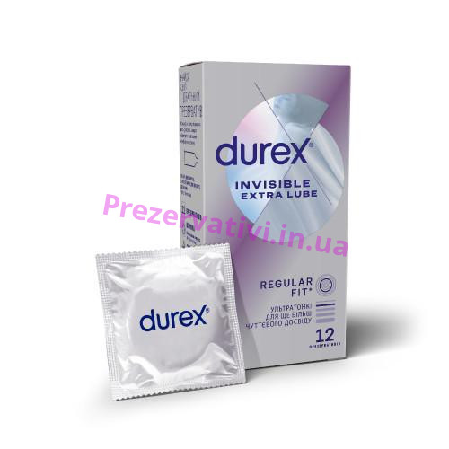 Презервативи латексні з силіконовою змазкою DUREX Invisible Extra Lube (ультратонкі з додатковою змазкою), 12 шт. - Фото№1