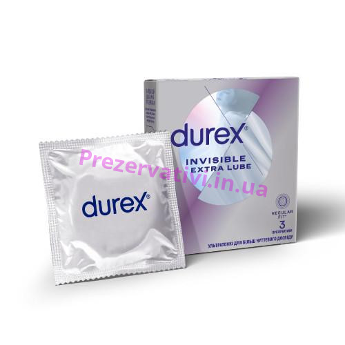 Презервативи латексні з силіконовою змазкою DUREX Invisible Extra Lube (ультратонкі з додатковою змазкою), З шт. - Фото№1