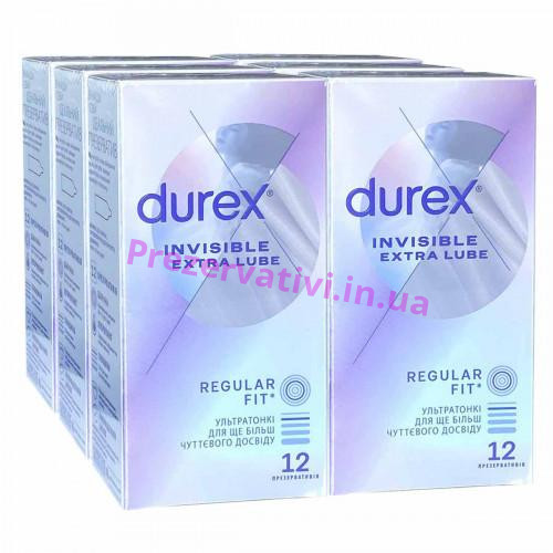 Блок презервативів Durex 6 пачок 12шт Invisible ExtraLube з додатковою змазкою - Фото№1