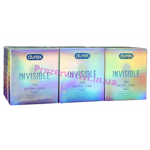 Блок презервативов Durex 12 пачек 3шт Invisible ExtraLube с дополнительной смазкой - Фото№1