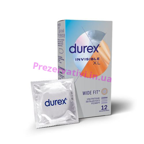 Презервативи латексні з силіконовою змазкою DUREX Invisible XL (ультратонкі збільшеного розміру), 12 шт. (ширші) - Фото№1