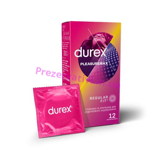 Презервативи латексні з силіконовою змазкою DUREX Pleasuremax (з ребрами та крапками), 12 шт. - Фото№1