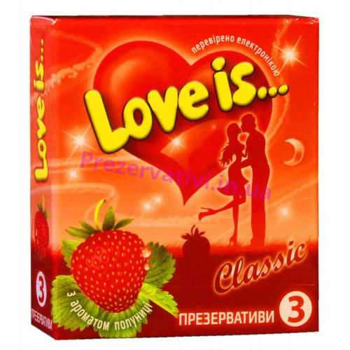 Презервативи Love is... 3шт полуниця (термін придатності 04/2024) - Фото№1