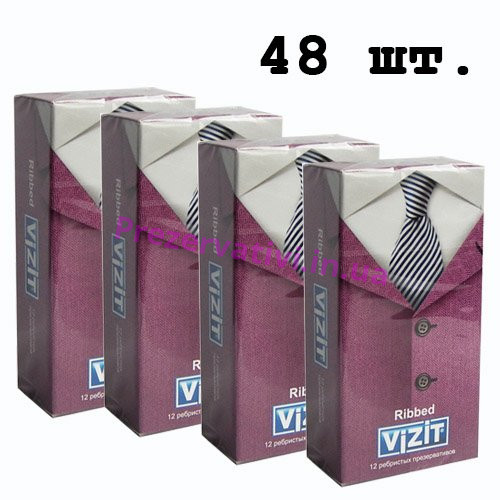 Блок презервативів VIZIT №48 Ribbed з кільцями (4 пачки по 12шт) - Фото№1