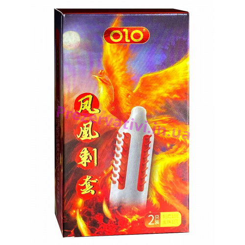 Презервативы с усиками Olo PHOENIX SUZAKU 1шт шипы + шарик продлевающие на гиалуроновой основе - Фото№1