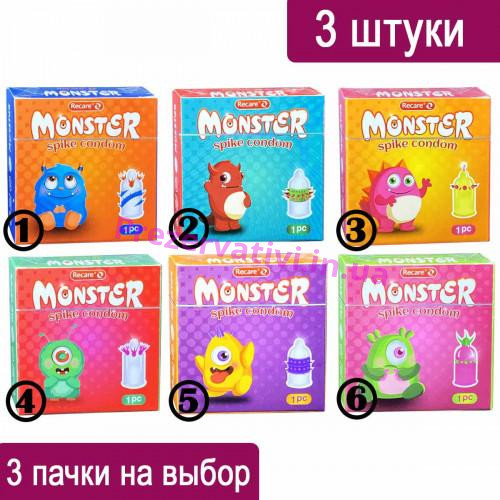 Набір презервативів Recare Monster Family 3шт (вусики) - Фото№1