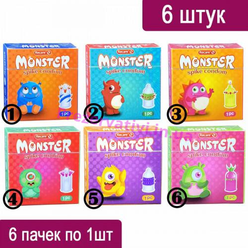 Набір презервативів Recare Monster BigFamily 6шт (вусики) - Фото№1