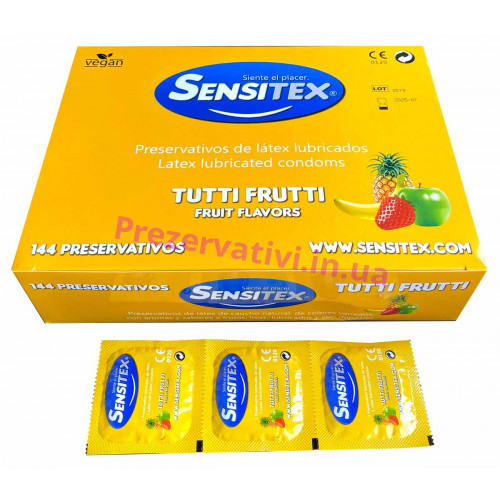 Презервативи Sensitex Tuttifrutti 144шт ароматизовані кольорові - Фото№1