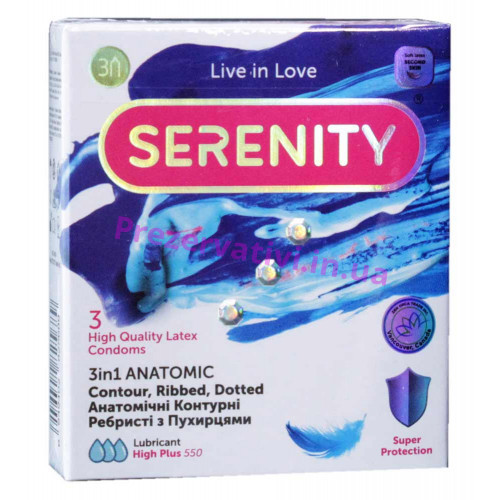 Презервативи Serenity 3in1 Anatomic анатомічні точки і ребра 3шт - Фото№1