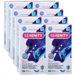 Блок презервативів Serenity 3in1 Anatomic анатомічні точки і ребра 80шт (8 пачок по 10шт)