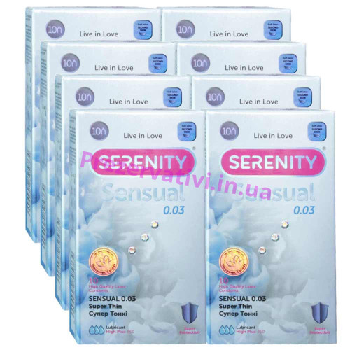 Блок презервативів Serenity Sensual 0.03 супер тонкі 80шт (8 пачок по 10шт) - Фото№1